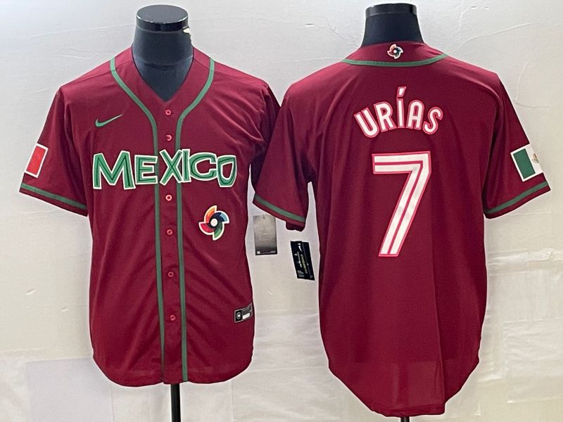 Men 2023 World Cub Mexico 7 Urias Red Nike MLB Jersey13